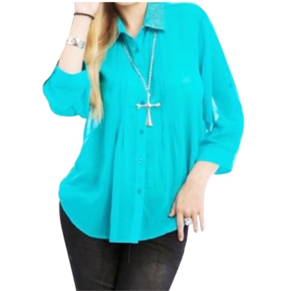 Plus Size Embroidered Button Down Blouse Top